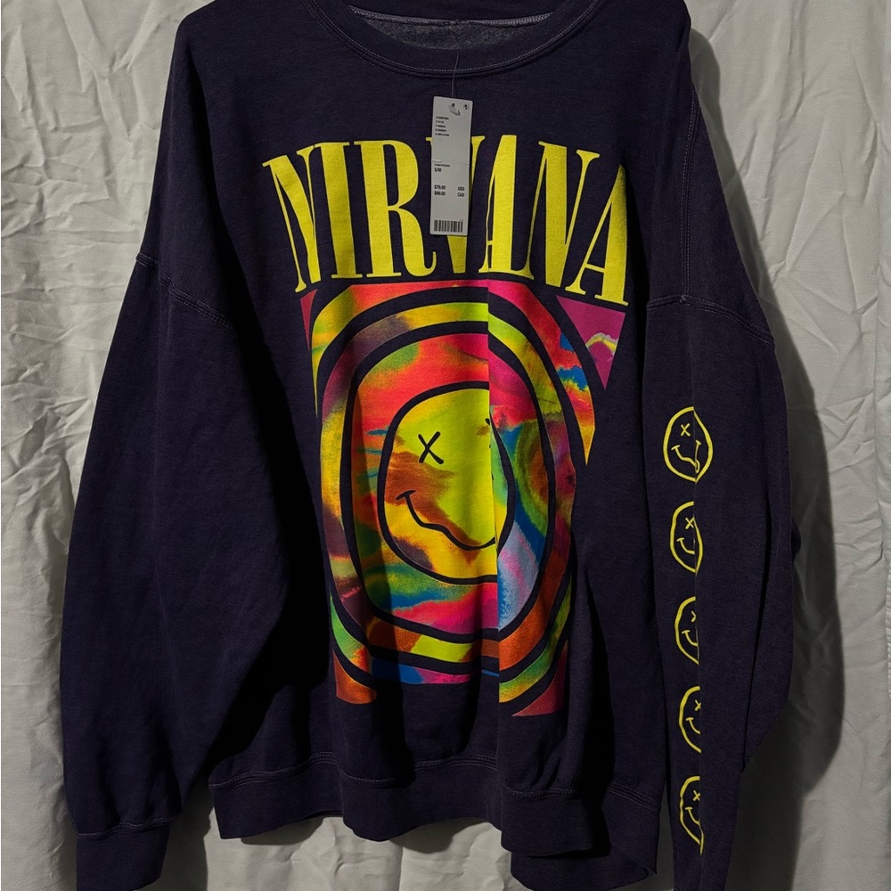 Urban Outfitters NIRVANA Smile Over-dyed Crewneck Sweatshirt